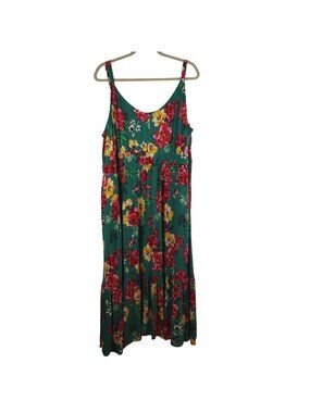 Torrid 6 6X Floral Print Green Sleeveless Maxi Dress Adjustable Straps Stretch